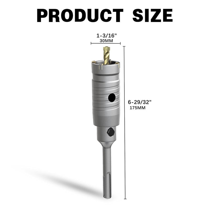 METOTO 1-3/16" Concrete Hole Saw, 30mm Masonry Hole Saw, with 110mm SDS Plus Shank Connecting Rod for Concrete Brick Cement Stone Wall Drilling Home Improvement - Image 2